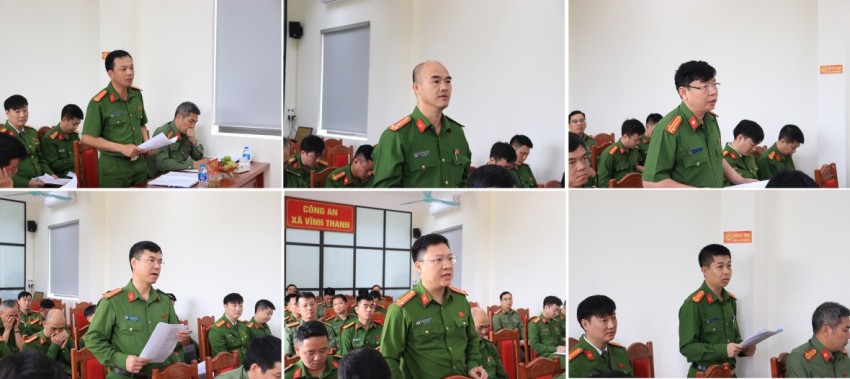 Đại diện Ban chỉ huy Công an các xã báo cáo tại buổi làm việc.