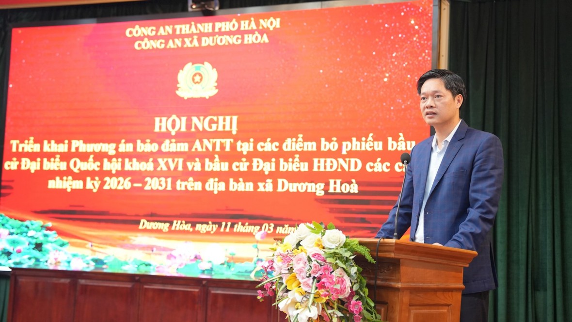 Công an xã Dương Hoà tăng cường công tác tuần tra đảm bảo an ninh trật tự các điểm bỏ phiếu, bầu cử