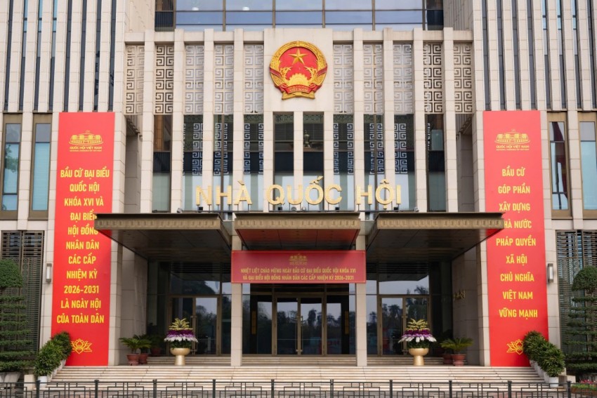 Quang cảnh tại Nhà Quốc hội ngày 15/3, nơi đặt Trung tâm Báo chí và Văn phòng Hội đồng Bầu cử Quốc gia