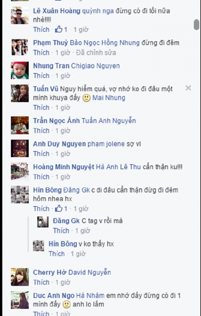 Hầu hết c&aacute;c b&igrave;nh luận đều nhắc nhở bạn b&egrave;, người th&acirc;n cẩn thận đề cao cảnh gi&aacute;c khi đi đường. Nguồn: Facebook.
