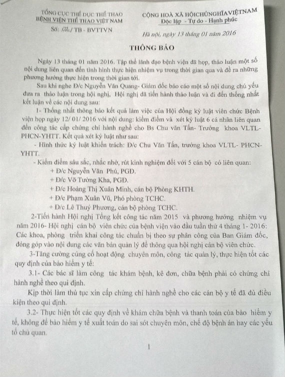 Bệnh viện Thể thao Vi&ecirc;̣t Nam: Sai phạm đã rõ, xử lý đ&ocirc;́i phó!