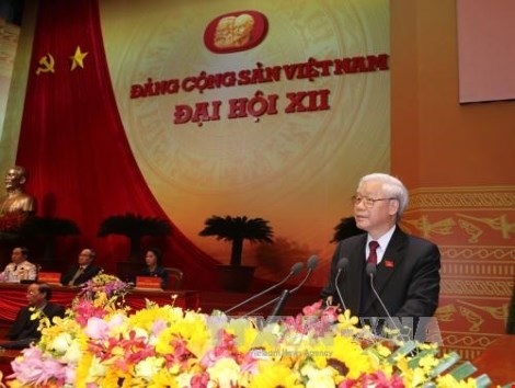 &nbsp; Đồng ch&iacute; Nguyễn Ph&uacute; Trọng, Tổng B&iacute; thư Ban Chấp h&agrave;nh Trung ương Đảng Cộng sản Việt Nam kho&aacute; XII đọc Diễn văn bế mạc Đại hội.( Ảnh: TTXVN)