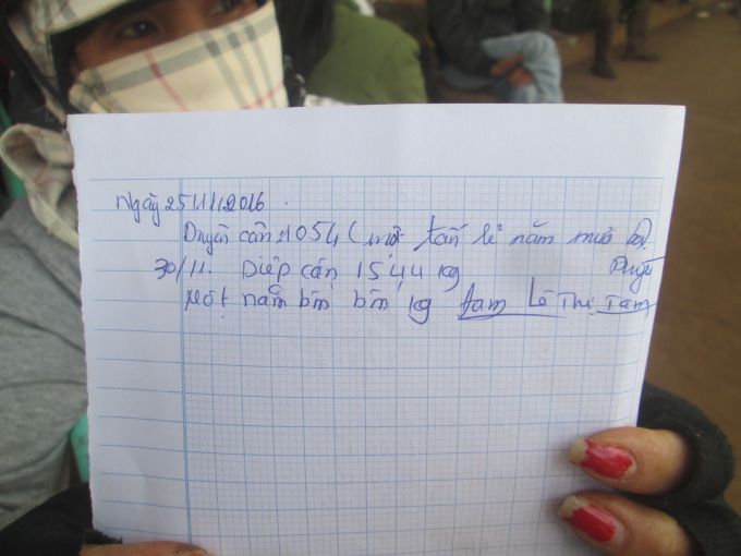 Gi ấy tờ k&yacute; gửi m&agrave; b&agrave; Tam viết khi nhận c&agrave; ph&ecirc; của d&acirc;n