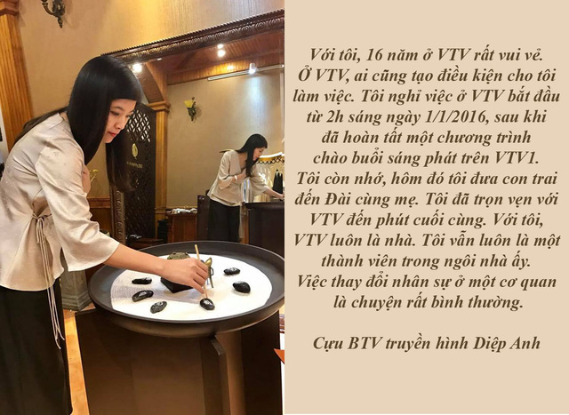 Diệp Anh trải l&ograve;ng cuộc sống sau một năm rời vị tr&iacute; Bi&ecirc;n tập vi&ecirc;n - Sau một năm rời khỏi VTV, Diệp Anh d&agrave;nh nhiều thời gian hơn cho gia đ&igrave;nh để b&ugrave; đắp những th&aacute;ng ng&agrave;y chị bận rộn với c&ocirc;ng việc của một BTV. Ngo&agrave;i ra, chị đang khởi đầu c&ocirc;ng việc kinh doanh lụa tơ tằm m&agrave; chị y&ecirc;u th&iacute;ch.