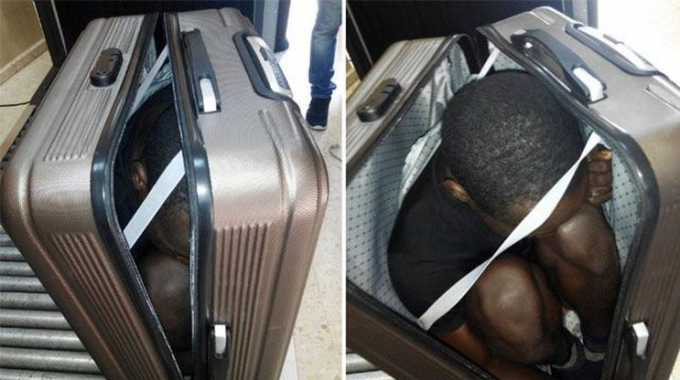 Lực lượng Bi&ecirc;n ph&ograve;ng tại Ceuta ph&aacute;t hiện thấy cậu b&eacute; đang trốn trong vali đ&oacute;ng k&iacute;n&nbsp;(Ảnh: 9news).