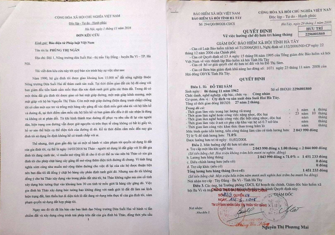 Đơn tr&igrave;nh b&agrave;y của b&agrave; Ph&ugrave;ng Thị Ng&acirc;n, con g&aacute;i b&agrave; S&acirc;m v&agrave; Quyết định hưu tr&iacute; của b&agrave; Đỗ Thị S&acirc;m.
