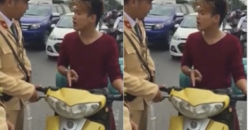 Nam thanh niên chở gas cãi cùn khi bị cảnh sát giao thông dừng xe
