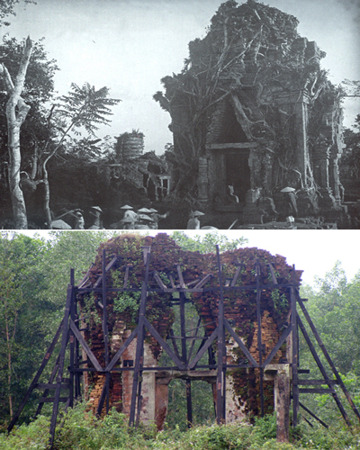 Nơi ph&aacute;t hiện tượng Phật Đồng Dương năm 1902 v&agrave; hiện tại. Ảnh:&nbsp;Tư liệu