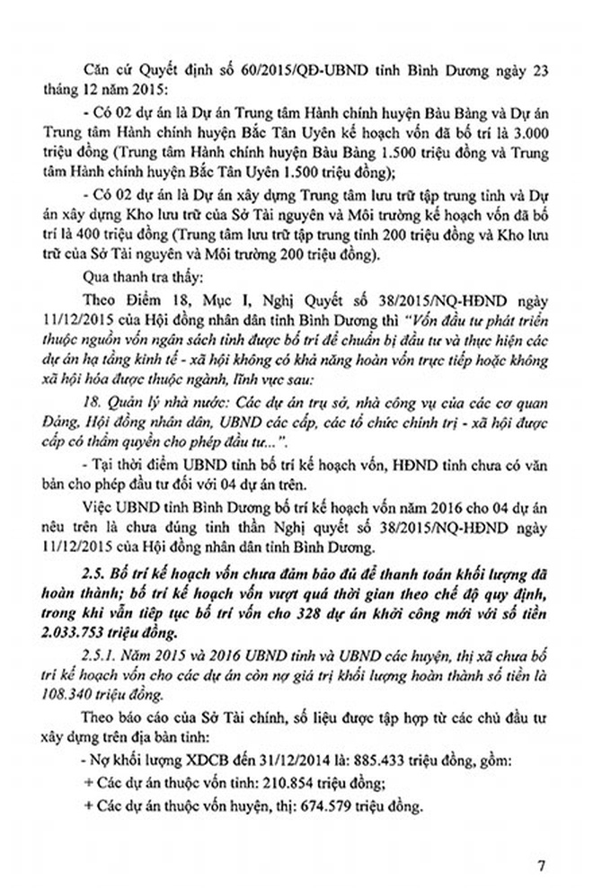 Ph&aacute;t hiện B&igrave;nh Dương chi sai, duyệt dự &aacute;n vượt kế hoạch h&agrave;ng ngh&igrave;n tỉ đồng