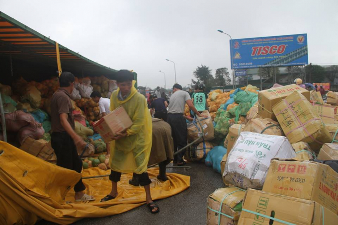 Gần như ngay lập tức, h&agrave;ng chục người d&acirc;n qua đường đ&atilde; dừng lại, gom dừa gi&uacute;p t&agrave;i xế.