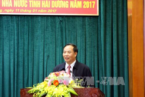 B&iacute; thư Tỉnh ủy Hải Dương Nguyễn Mạnh Hiển ph&aacute;t biểu tại Hội nghị.