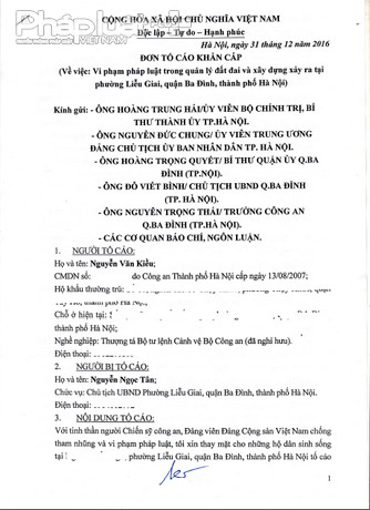 Đơn thư tố c&aacute;o của &ocirc;ng Nguyễn Văn Kiều.