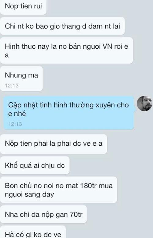 Nội dung chị Trần Thị T trao đổi trực tiếp với PV D&acirc;n tr&iacute; về việc chủ nh&agrave; cho biết bỏ 180 triệu ra mua người.