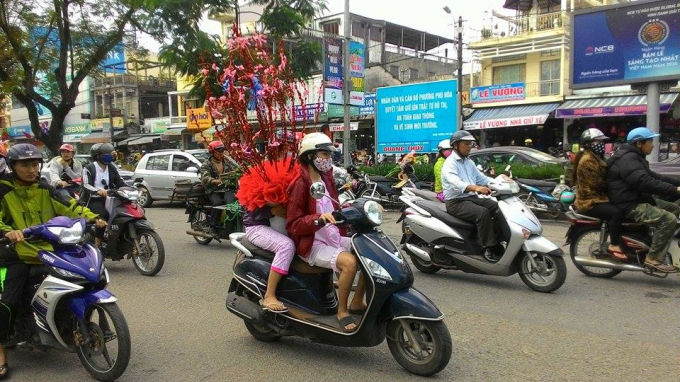 Những chậu hoa trang tr&iacute; bắt mắt đang được vận chuyển về tận mọi nh&agrave; đ&oacute;n Xu&acirc;n&nbsp;(Ảnh: PV Đăng Hậu chụp ng&agrave;y 30 Tết)