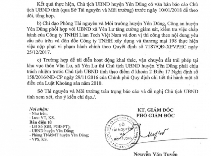 Văn bản Sở TNMT tỉnh Bắc Giang b&aacute;o c&aacute;o Chủ tịch tỉnh Bắc Giang khẳng định Ph&aacute;p luật Plus đăng tải đ&uacute;ng thực tế.&nbsp;