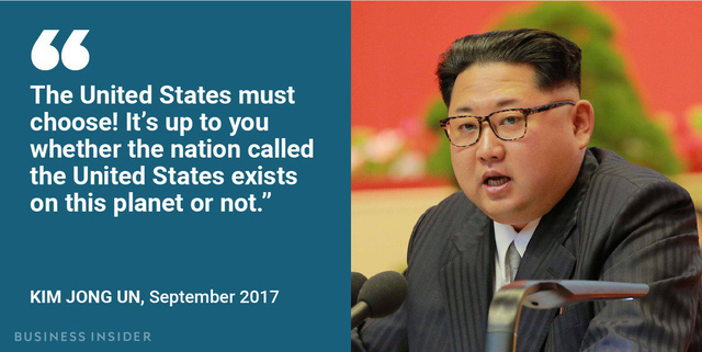 Trong tuy&ecirc;n bố về c&aacute;c khả năng tiến h&agrave;nh c&aacute;c cuộc tấn c&ocirc;ng hạt nh&acirc;n phủ đầu, &ocirc;ng Kim Jong-un hồi th&aacute;ng 9/2017 cho biết: &ldquo;Nước Mỹ phải lựa chọn! Việc một nước c&oacute; t&ecirc;n gọi l&agrave; Mỹ tồn tại tr&ecirc;n h&agrave;nh tinh n&agrave;y nữa hay kh&ocirc;ng phụ thuộc v&agrave;o ch&iacute;nh c&aacute;c người&rdquo;.
