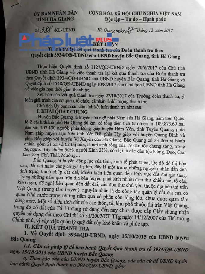 C&ocirc;ng văn số 388/KL- UBND của UBND tỉnh H&agrave; Giang.