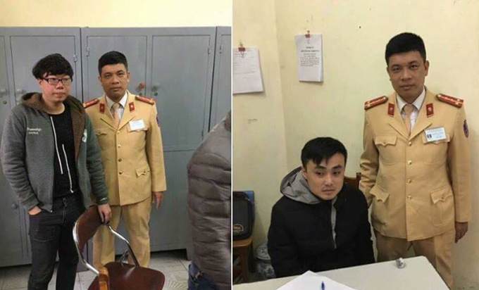 Hai đối tượng Phạm Mạnh Hưng (b&igrave;a phải) v&agrave; Nguyễn Đức T&acirc;m (b&igrave;a tr&aacute;i) tại cơ quan c&ocirc;ng an.