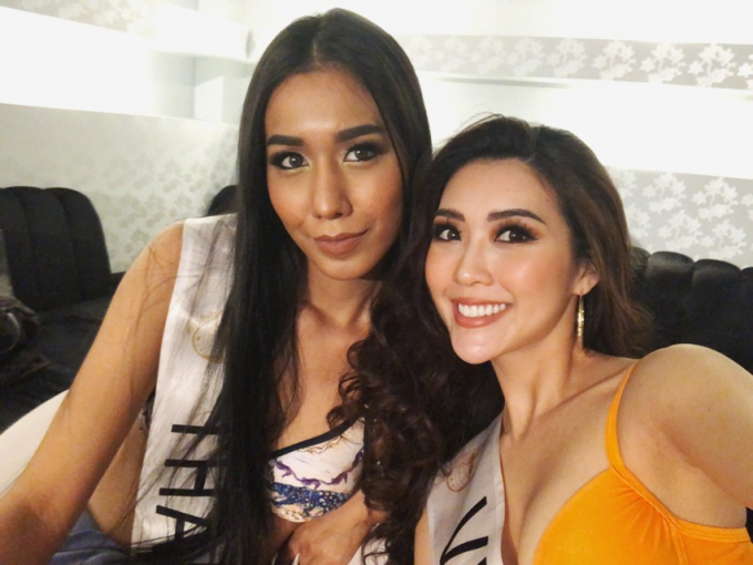 Tường Linh v&agrave; đại diện Venezuela, Th&aacute;i Lan.