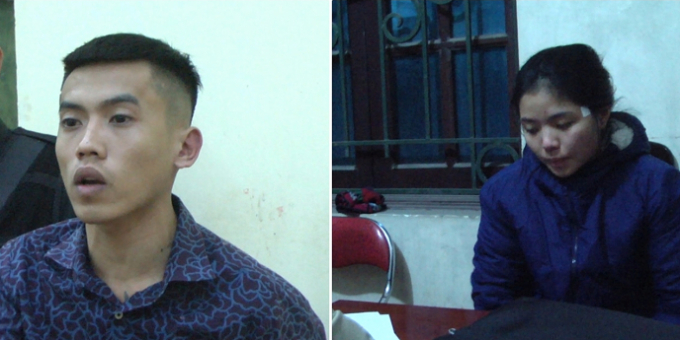 Phan Huy Th&ocirc;ng (b&igrave;a phải) v&agrave; Mai Thị Yến (b&igrave;a tr&aacute;i) tại cơ quan C&ocirc;ng an.