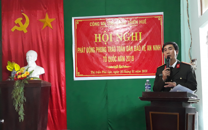 Trung t&aacute; Nguyễn Trọng L&agrave;nh - Ph&oacute; Đội trưởng Đội D&acirc;n Vận - Tổng hợp Ph&ograve;ng&nbsp;PV28 tại hội nghị.