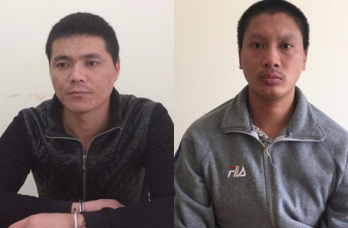 Hai đối tượng Nguyễn Minh Th&agrave;nh v&agrave; Ho&agrave;ng Cao Cường tại cơ quan C&ocirc;ng an.