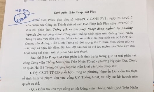 Giám đốc Công an Hà Nội chỉ đạo xử lý thông tin sau khi Pháp luật Plus phản ánh