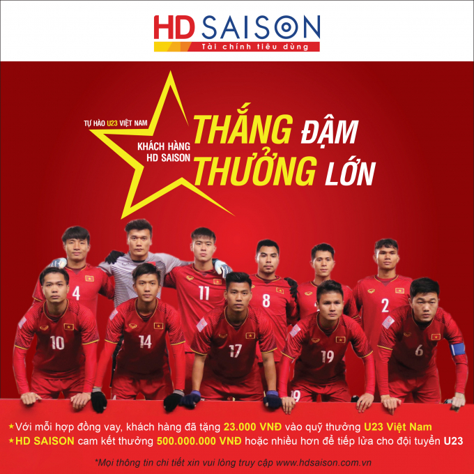 HD SAISON thưởng U23 VN (Ảnh do HD SAISON cung cấp).