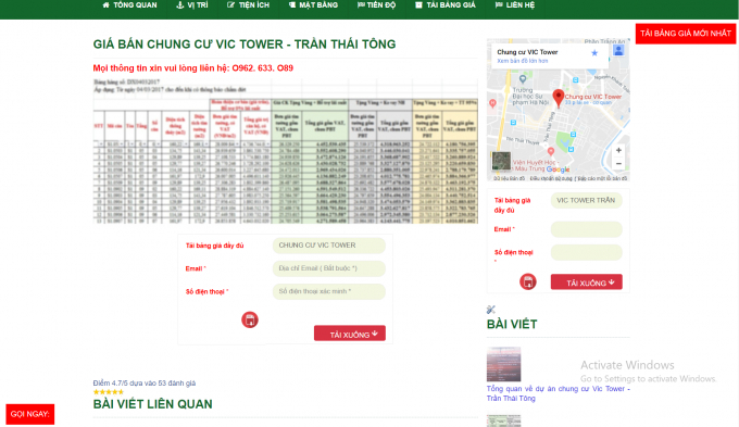Dự &aacute;n VIC Tower được rao b&aacute;n tr&ecirc;n c&aacute;c website b&aacute;n nh&agrave;.