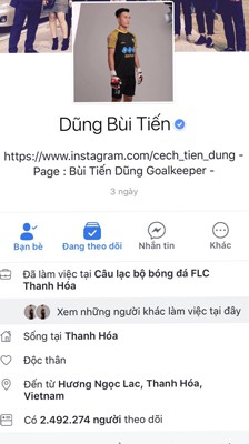 Facebook của B&ugrave;i Tiến Dũng. Ảnh: Người lao động