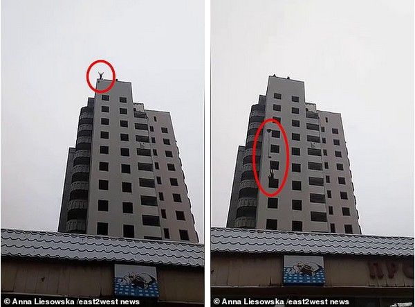 Khoảnh khắc thiếu ni&ecirc;n Bogdan Firsov nhảy xuống từ t&ograve;a nh&agrave; 14 tầng.