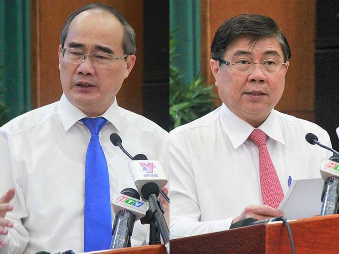 B&iacute; thư Th&agrave;nh ủy TP.HCM Nguyễn Thiện Nh&acirc;n v&agrave; Chủ tịch UBND TP Nguyễn Th&agrave;nh Phong n&ecirc;u quyết t&acirc;m mạnh mẽ để tạo sức bật ngay từ đầu năm 2019 cho TP. Ảnh: HẢI LONG