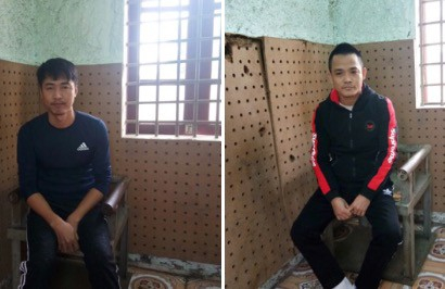 Đối tượng Trần Đ&igrave;nh Quảng v&agrave; Phạm Văn Hải tại cơ quan c&ocirc;ng an.