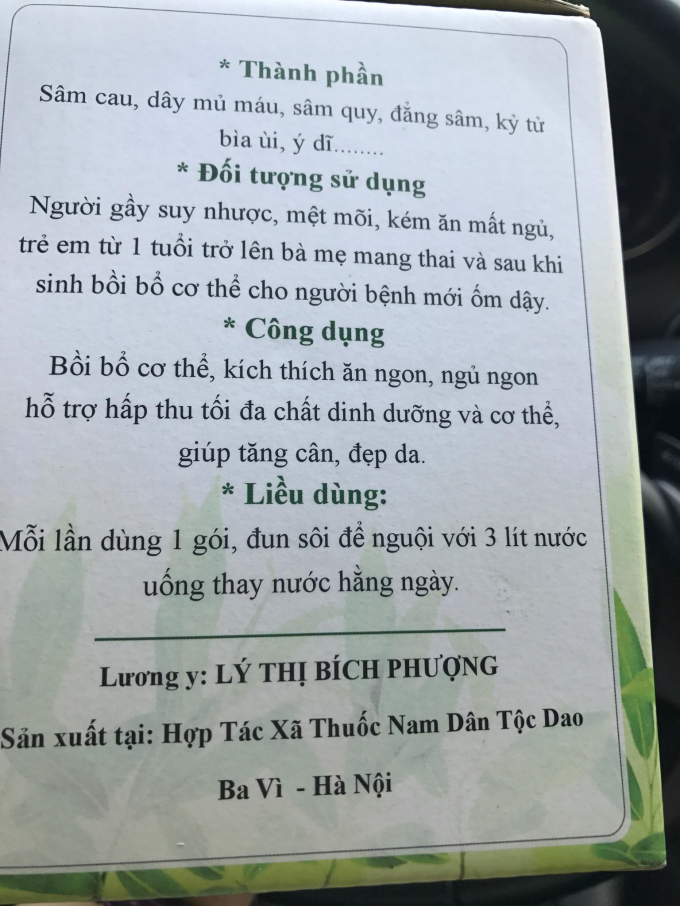 Th&agrave;nh phần của loại Thảo mộc tăng c&acirc;n Trần Kim Huyền c&ugrave;ng hướng dẫn sử dụng.