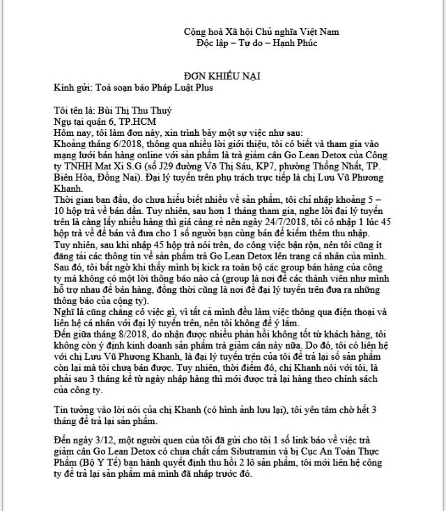 Đơn phản &aacute;nh của chị Th&uacute;y.