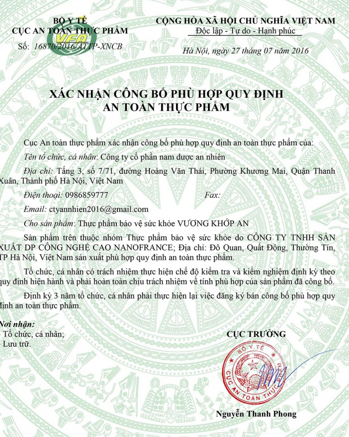 Bản chất Vương Khớp An chỉ l&agrave; TPCN.