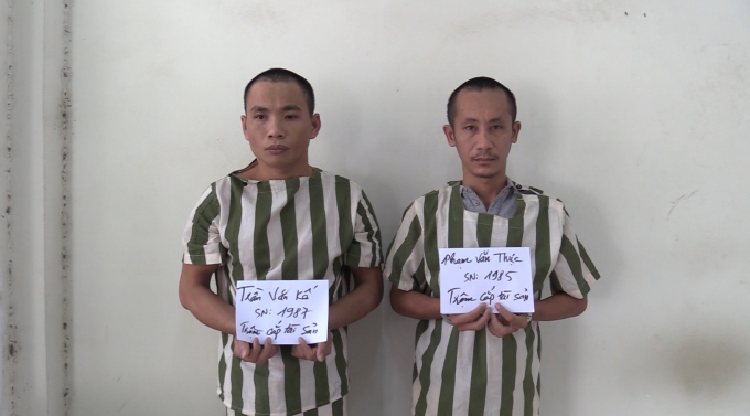 Hai đối tượng tại cơ quan c&ocirc;ng an (Ảnh: H&agrave; Bắc)