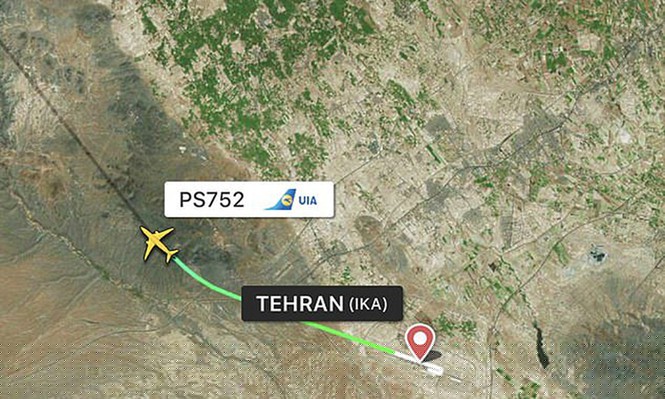 Lộ trình của chiếc Boeing 737 trước khi gặp nạn gần sân bay quốc tế ở Tehran hôm nay. Đồ họa: Flightradar24/Vnexpress