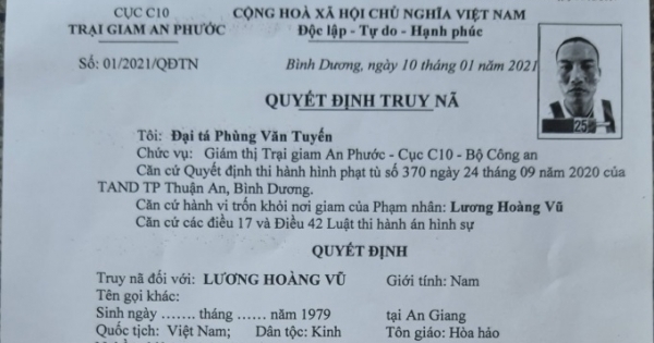 Truy nã phạm nhân trốn khỏi trại giam An Phước