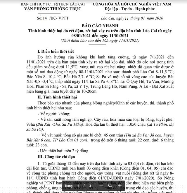 Báo cáo của cơ quan chức năng.