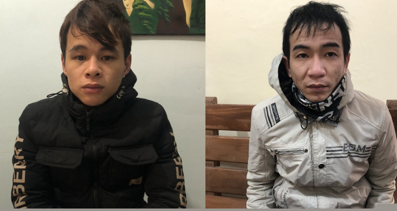 2 đối tượng Huỳnh Huy Lộc (áo đen) và Nguyễn Hải Dương