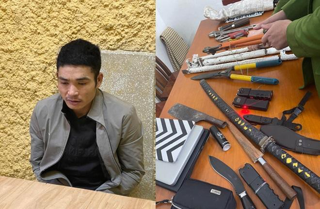 Nguyễn Ngọc Cừ cùng tang vật gây án khi bị bắt giữ. (Ảnh: Công an Thanh Hóa)