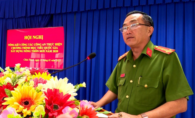 Đại tá Bùi Bé Năm, Phó Giám đốc Công an tỉnh đã đến dự và phát biểu chỉ đạo tại hội nghị.