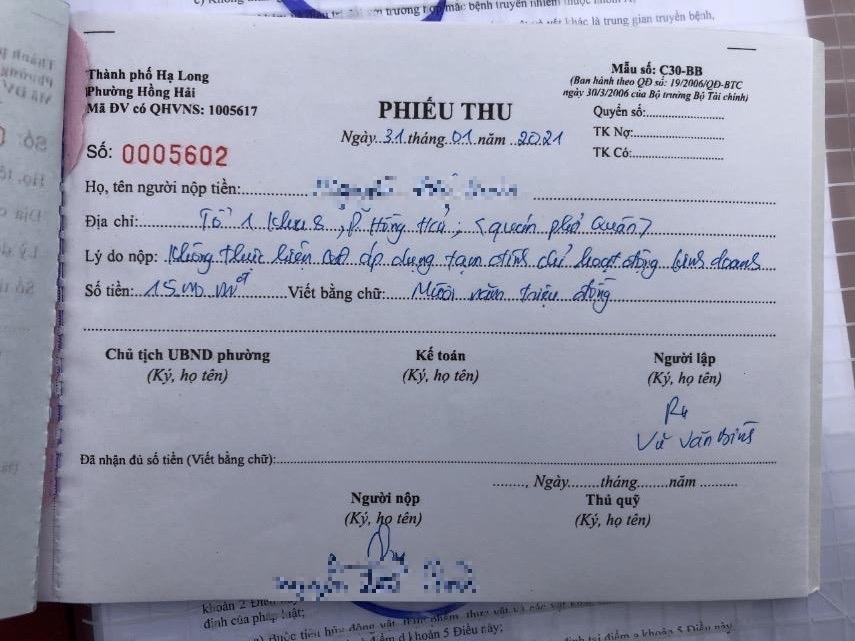 Biên bản xử phạt đối với công dân vi phạm.