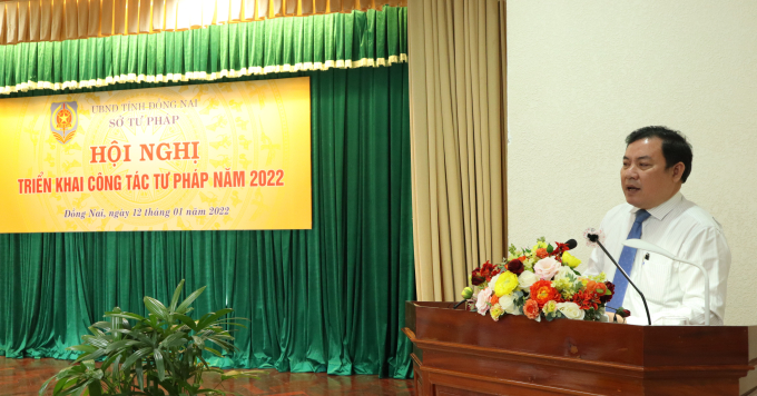 Cục Trưởng Cục Công tác phía Nam - Bộ Tư pháp Nguyễn Thanh Bình phát biểu chỉ đạo tại hội nghị.