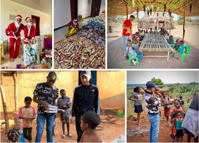 Quang Linh và Team châu Phi phát quà cho trẻ em ở Angola. Ảnh FB nhân vật.