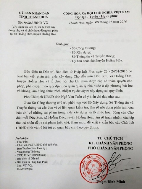 Sau khi Ph&aacute;p Luật Plus phản &aacute;nh thực trạng x&acirc;y chợ Đức Sơn tr&aacute;i ph&eacute;p, UBND tỉnh đ&atilde; v&agrave;o cuộc chỉ đạo l&agrave;m r&otilde; v&agrave; xử l&yacute; việc x&acirc;y chợ, hoạt động tr&aacute;i ph&eacute;p.