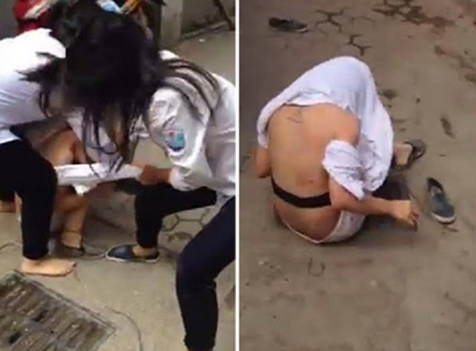 H&igrave;nh ảnh trong clip nữ sinh ẩu đả xuất hiện tr&ecirc;n mạng x&atilde; hội ng&agrave;y 29/9/2015.