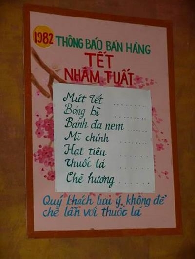 Đ&acirc;y l&agrave; th&ocirc;ng b&aacute;o b&aacute;n h&agrave;ng tết Nh&acirc;m Tuất năm 1982. Ảnh: internet.