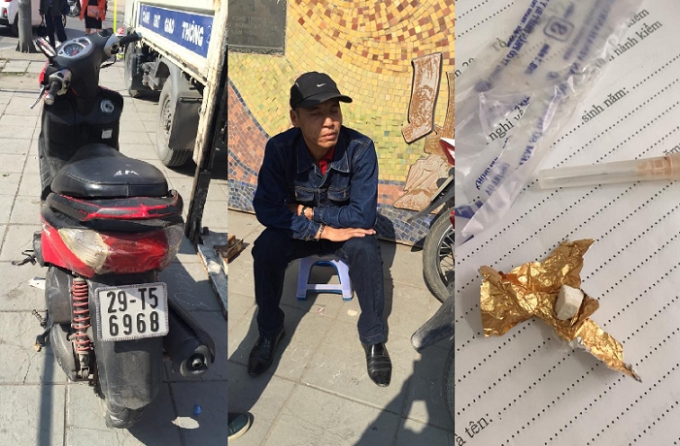 Đối tượng Phạm Đức T&ugrave;ng c&ugrave;ng tang vật bị thu giữ.